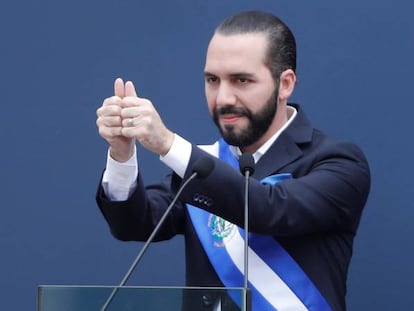 Nayib Bukele durante seu juramento como novo presidente de El Salvador.