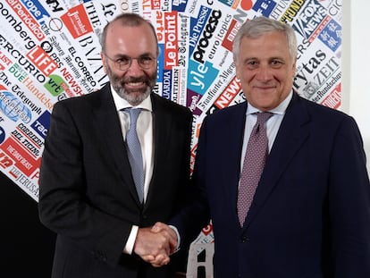 Manfred Weber (izquierda) y Antonio Tajani, el martes en Roma.