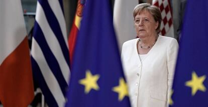 Angela Merkel, en la cumbre europea, este domingo en Bruselas.