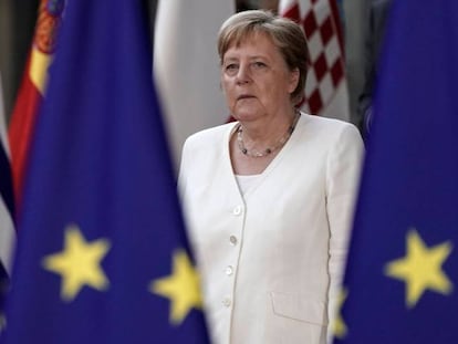 Angela Merkel, en la cumbre europea, este domingo en Bruselas.