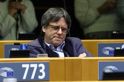 Carles Puigdemont, este miércoles en su escaño del Parlamento Europeo.