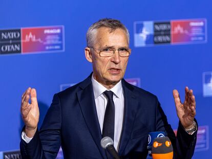 El secretario general de la OTAN, Jens Stoltenberg, en Praga este viernes.