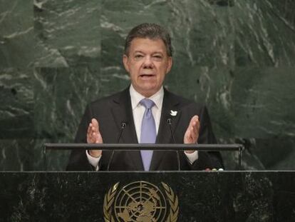 O presidente de Colômbia, Juan Manuel Santos, na ONU.