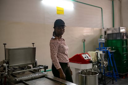 Ana Mireya Caracas at a yucca (cassava) processing company in Santander de Quilichao, Colombia; December 14, 2023.