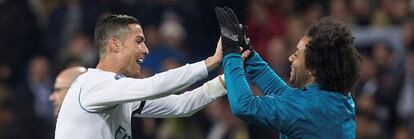 Cristiano celebra su gol con Marcelo.