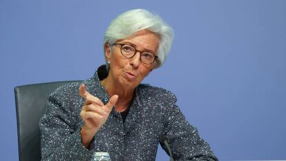 La presidenta del Banco Central Europeo, Christine Lagarde, este jueves en Fráncfort (Alemania).