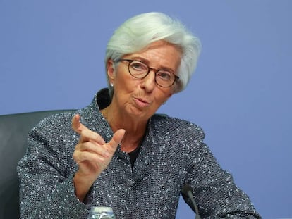 La presidenta del Banco Central Europeo, Christine Lagarde, este jueves en Fráncfort (Alemania).