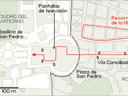 Recorrido de la fila para ver al Papa