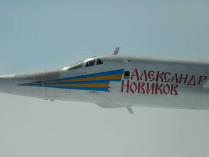 A Tupolev 160 Blackjack in an image supplied by the French Ministry of Defense.