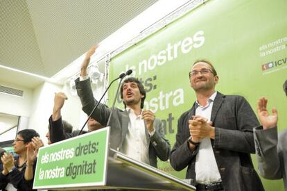 Ernest Urtasun y Joan Herrera en la sede de ICV.