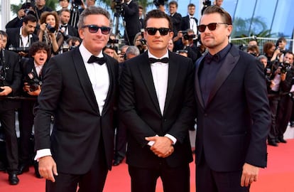 Alejandro Agag, Orlando Bloom y Leonardo DiCaprio este jueves en la alfombra roja del Festival de Cannes.