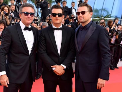 Alejandro Agag, Orlando Bloom y Leonardo DiCaprio este jueves en la alfombra roja del Festival de Cannes.