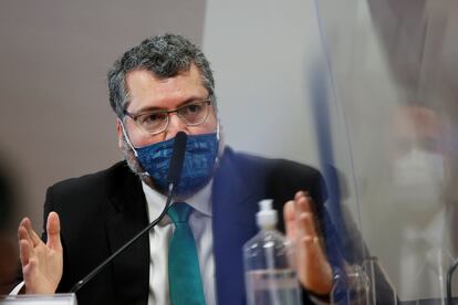 O ex-presidente Ernesto Araújo, em depoimento à CPI da Pandemia.