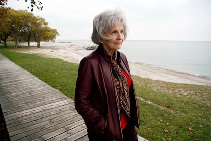 Alice Munro along a favorite walk she takes with her husband through a park along the eastern edge of Lake Huron.