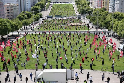 Manifestación en el día del trabajador en Lisboa, el pasado viernes.