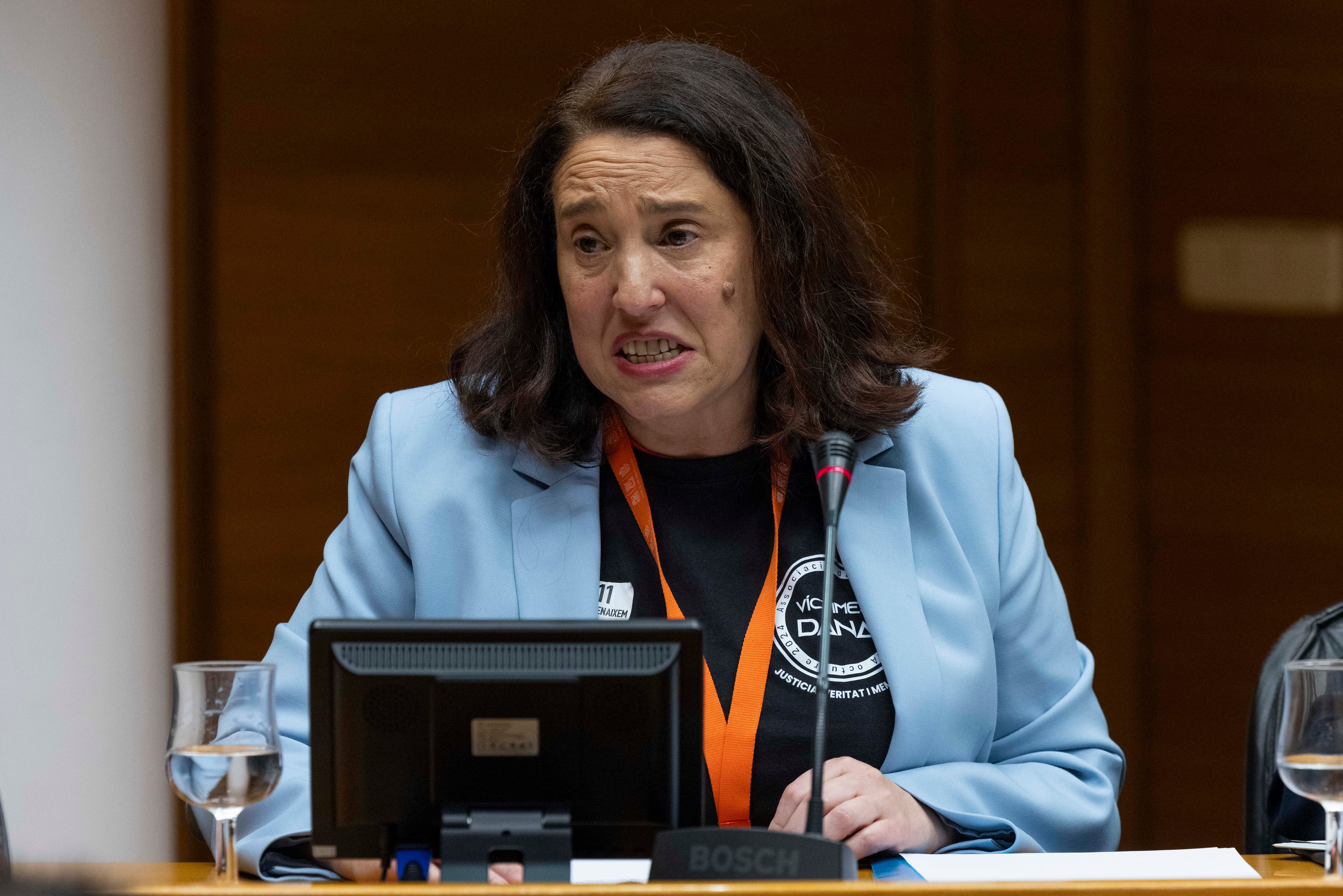 La presidenta de la Associació Víctimes de la Dana 29 d'Octubre 2024, Mariló Gradolí, en la comisión de Les Corts este martes. 
