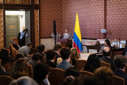 La Viceministra de Asuntos Multilaterales, Laura Gil habla durante el foro.