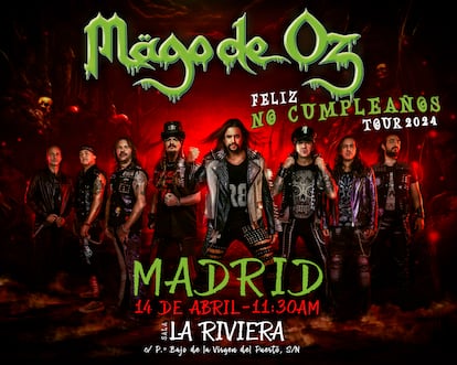 Cartel promocional del concierto que Mägo de Oz ofrecerá en la Sala La Riviera el 14 de abril.