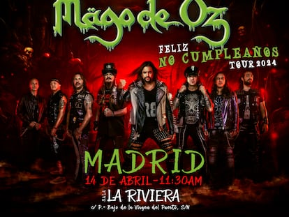 Cartel promocional del concierto que Mägo de Oz ofrecerá en la Sala La Riviera el 14 de abril.