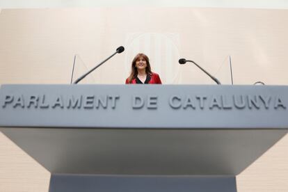 La presidenta del Parlament, Laura Borràs, durante el segundo debate de investidura.