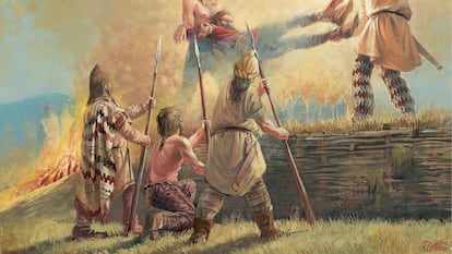 Reconstrucción del rito geta dacio del envío de un mensajero al dios Zalmoxis por medio de un sacrificio humano.