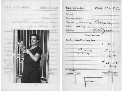 Aurora Rodríguez Carballeira. fotografiada dentro de la cárcel de mujeres de Ventas, en septiembre de 1933, donde cumplía condena por el asesinato de su hija, Hildegart Rodríguez.