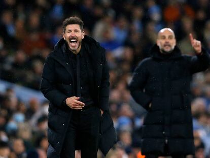 Simeone y Guardiola, durante el City-Atlético de este martes.