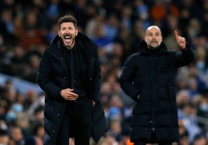 Simeone y Guardiola, durante el City-Atlético de este martes.