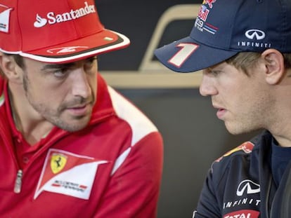 Alonso y Vettel, en una rueda de prensa.