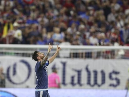Messi celebra su gol contra EE UU.