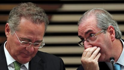 Eduardo Cunha e Renan Calheiros durante evento nesta quinta-feira.