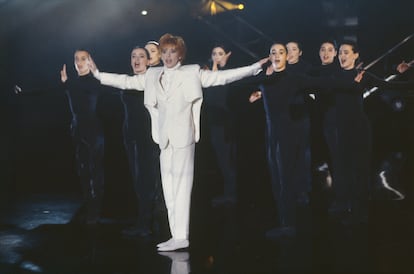 Mylène Farmer performs on television in 1991.