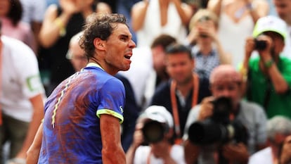 Nadal celebra su triunfo en la final contra Wawrinka.