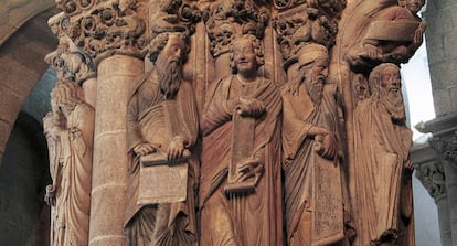Detalle del Pórtico de la Gloria, del maestro Mateo, en la catedral de Santiago de Compostela.