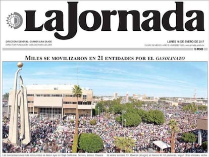 Portada del periódico 'La Jornada' del 16 de enero de 2017.