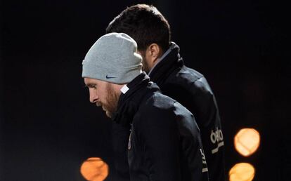 Messi y Suárez, en la ciudad deportiva de Sant Joan Despí, este miércoles.
