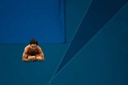 El canadiense Alexandre Despatie en la semifinal de salto de trampolín.