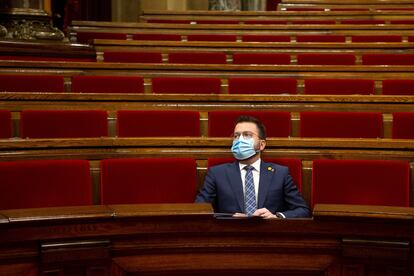 El dirigente de ERC, Pere Aragonès, en el Parlament de Cataluña, esta semana.