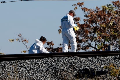 Dos agentes de la Guardia Civil inspeccionan la zona del accidente, este miércoles.
Chema Moya (EFE)