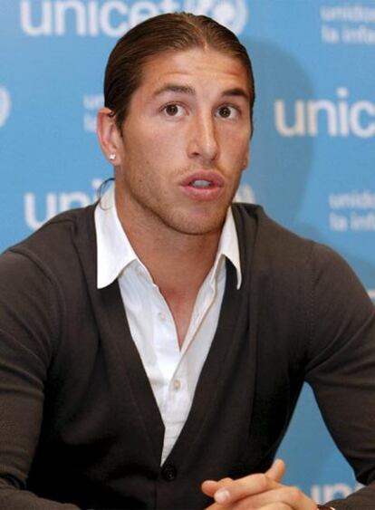 Sergio Ramos durante el acto celebrado esta mañana para UNICEF