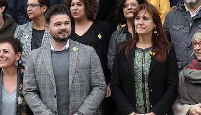 Los diputados Gabriel Rufián (ERC) y Laura Borràs (Junts per Catalunya), en el Congreso