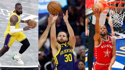 Desde la izquierda, Lebron James, Stephen Curry y Kevin Durant.