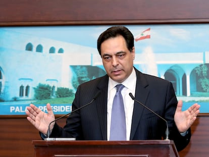 El primer ministro interino, Hassan Diba, en el palacio de Baabda el 10 de diciembre de 2020.
