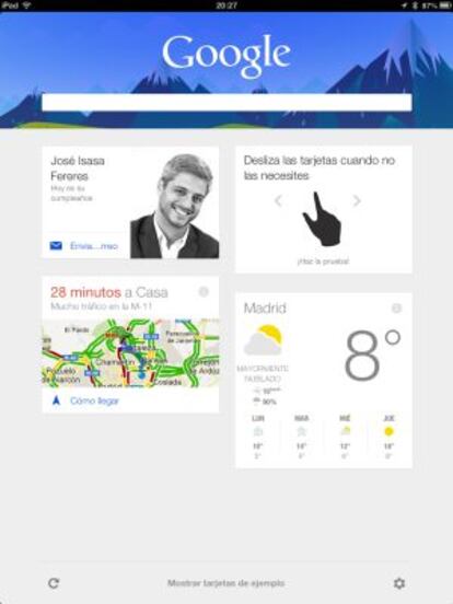 Google Now en un iPad Mini.