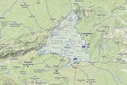 Mapa del tiempo previsto para hoy en la Comunidad de Madrid.