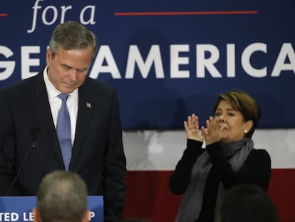 Jeb Bush, tras anunciar su retirada de la carrera republicana hacia la Casa Blanca, el pasado febrero.