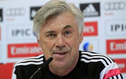 Ancelotti, en la rueda de prensa de este sábado.