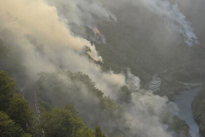 Fuego en las inmediaciones de la central hidroeléctrica de Santo Estevo