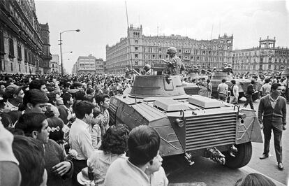 Protesta estudiantil en el Zócalo de Ciudad de México el 26 de julio de 1968.
