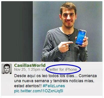 Iker Casillas también tuvo su momento de "gloria" cuando intentó promocionar la marca Samsung con un tuit que desvelaba que el mensaje había sido publicado desde un iPhone, de Apple, la mayor competencia de Samsung.

 